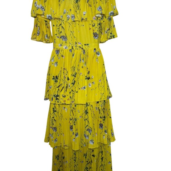 O.P.T. Yellow Floral Off Shoulder Tiered Ruffle Midi Dress XS NWT - Picture 2 of 6